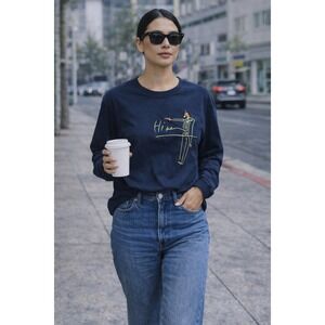 Sonia Rykiel Paris Long Sleeve Graphic Tee Womens Size TU Navy Blue Excellent